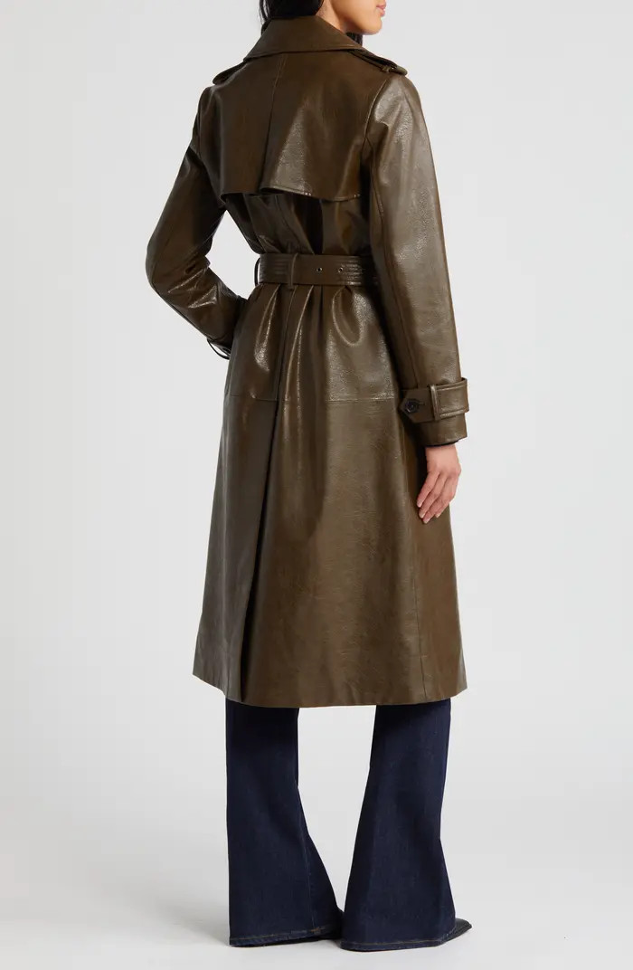 BCBG Max Azria Belted Double Breasted Faux Leather Trench Coat | Nordstrom | Nordstrom