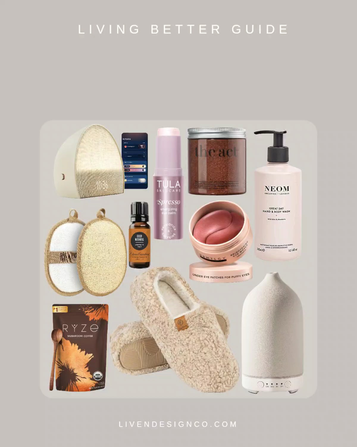 Beauty. Wake up guide. Essentials. Smart alarm clock. Body scrub. Coffee. Diffuser. Eye patches. Slippers. Loofah. Essential oil. Eye balm. Body wash

#LTKmorningroutine #LTKselfcare #LTKBeauty