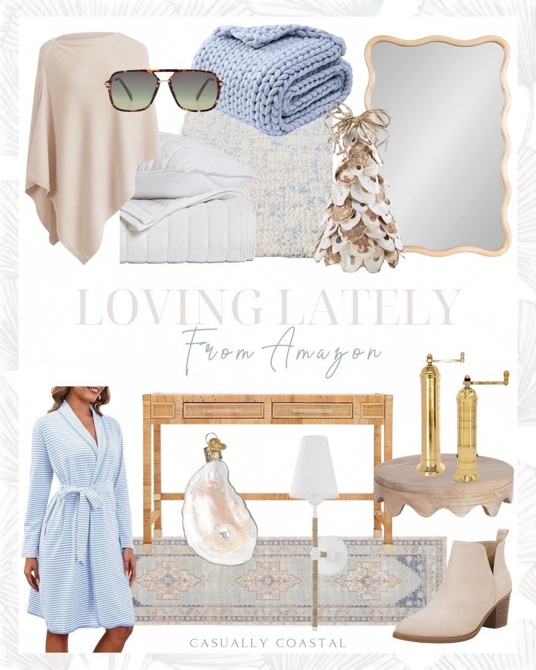 Loving Lately From Amazon

Amazon home decor, Amazon poncho, Amazon robe, Amazon mirror, Amazon sunglasses, Amazon bedding, Amazon boots, Amazon sconce, Amazon blanket, knitted shawl poncho, square sunglasses, velvet quilt set, coastal quilt set, chunky throw blanket, Amazon rug, coastal rug, 3x5 rug, light blue and ivory rug, mud pie oyster shell tree, coastal Christmas decor, scalloped rectangle wall mirror, striped bath robe, coastal robe, rattan desk, coastal desk, Amazon desk, runner rug, 2x8 rug, shell glass blown ornament, coastal ornaments, wall sconce, cut out ankle boots, pepper mill, decorative wavy round tray

#LTKHome #LTKFindsUnder50 #LTKFindsUnder100