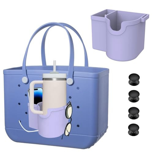 Bogg Bag Cup Holder, Bogg Bag Accessories, with Silicone Cup Holder, Phone Holder and Sunglasses Holder, Beach Bag Cup Holder (Purple) | Amazon (US)