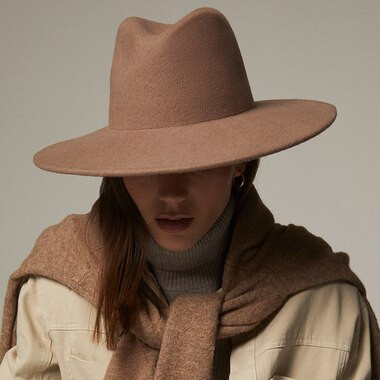 WIDE BRIM PINCHED WOOL FEDORA HAT, PORTABELLA | Indigo (CA)