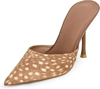 Cow Print High Heels for Women Heeled Sandals Stiletto Pumps Mule Pointed Closed Toe Slip on Slid... | Amazon (US)