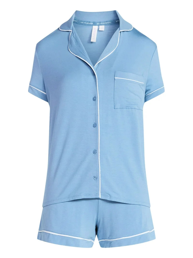 Joyspun Women’s Sleep Modal Short Sleeve Notch Top and Shorts Pajama Set, Size XS-XL, 2X-3X | Walmart (US)
