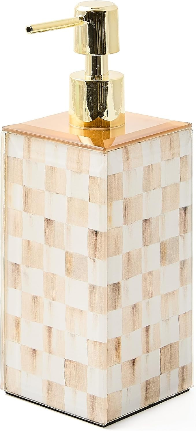 MACKENZIE-CHILDS Glass Soap Pump, Liquid Soap Dispenser, Brown-and-White Mocha Check | Amazon (US)
