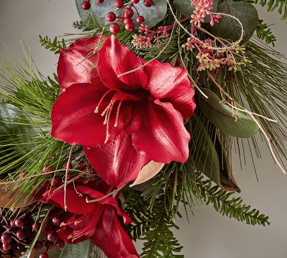 Faux Amaryllis & Pinecones Wreath & Garland | Pottery Barn (US)