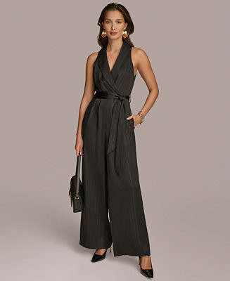 Donna Karan New York Women's Shawl-Collar Tie-Waist Jumpsuit - Macy's | Macy's