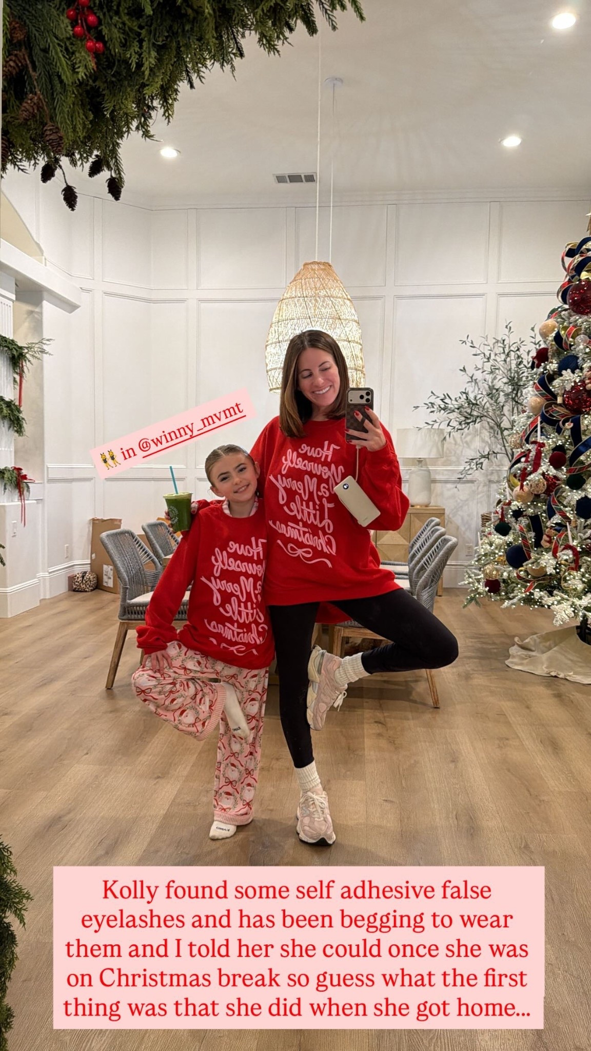 Kolly found some self adhesive false eyelashes and has been begging to wear them and I told her she could once she was on Christmas break so guess what the first thing was that she did when she got home….. 👯‍♀️ in @winny_mvmt