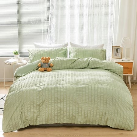 3 Pieces Green Duvet Cover Textured Set with Zipper Closure Microfiber Seersucker Fabric Luxury Bedd | Walmart (US)