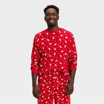 Men's Santa Print Ribbed Long Sleeve Holiday Matching Family Pajama Shirt - Wondershop™ Red S | Target