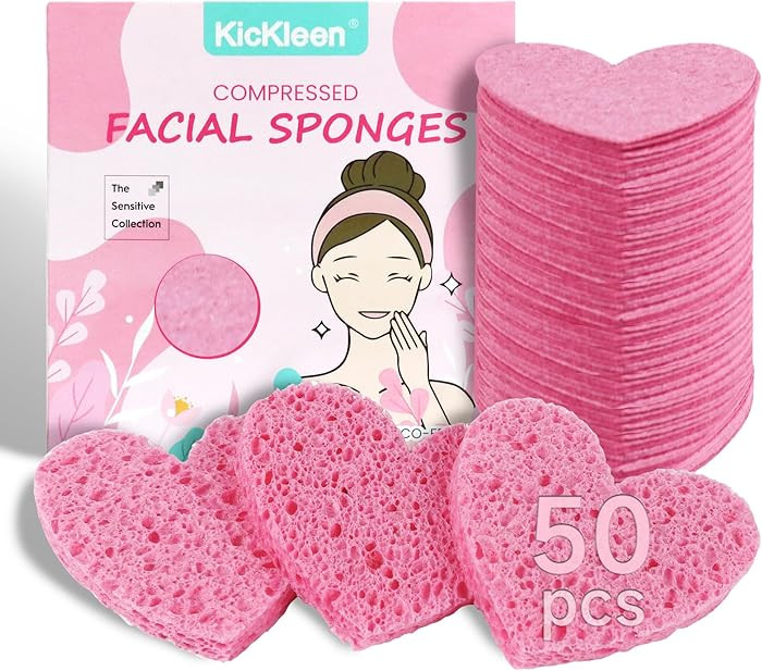 50-Count Kickleen Compressed Cellulose Heart Shape Facial Sponges | Natural Cosmetic Spa Sponges ... | Amazon (US)