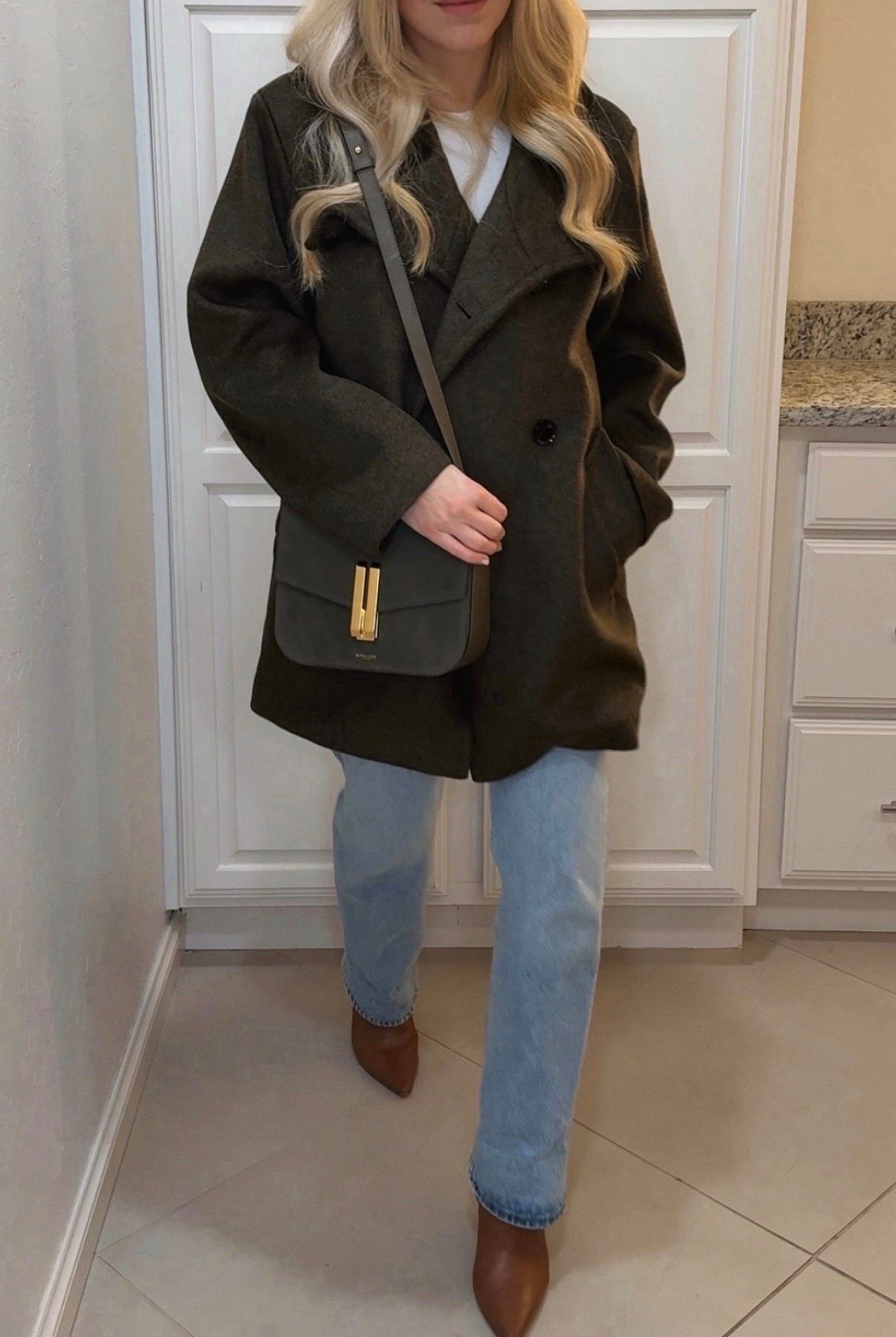Green coat
Green jacket 
Agolde jeans 

#LTKStyleTip #LTKItBag #LTKShoeCrush
