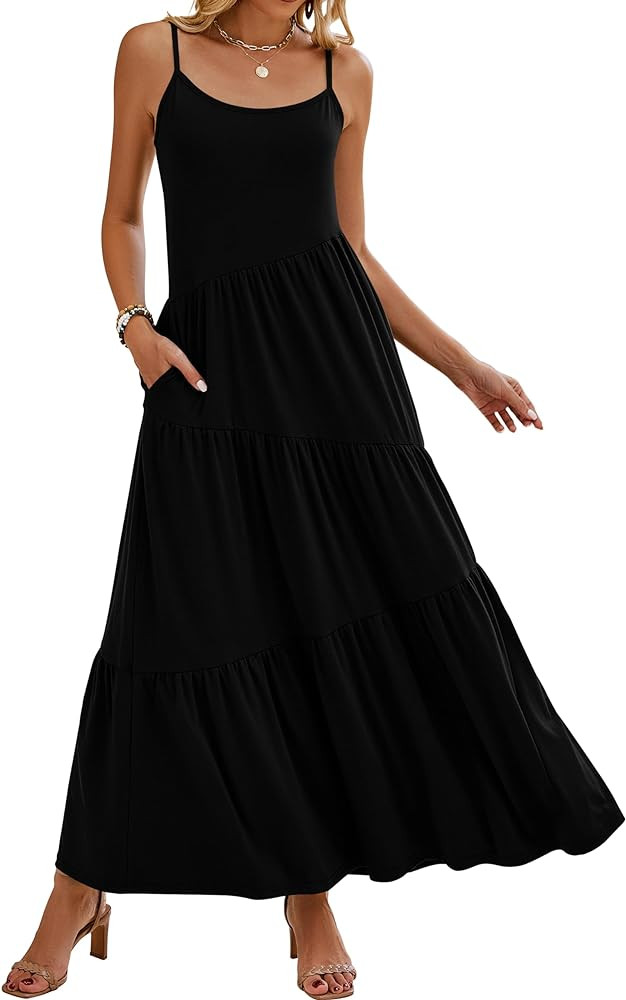 Naggoo Womens Summer Sleeveless Maxi Dresses Casual Beach Spaghetti Strap Long Dress Sundresses | Amazon (US)