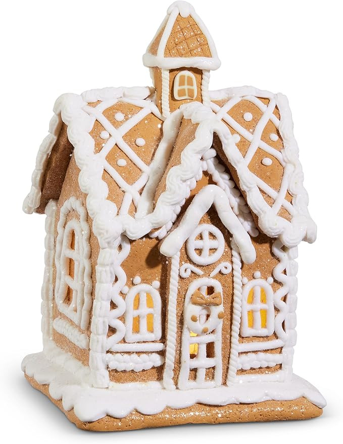 One Holiday Way 7.75-Inch Lighted Brown & White Gingerbread House - Decorative Light Up Faux Cand... | Amazon (US)