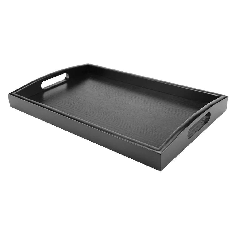 Serving Tray Large Black Wood Rectangle Food Tray Butler Breakfast Trays With Handles Easy To Gri... | Walmart (US)