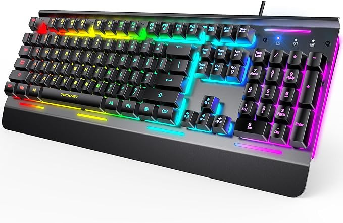 TECKNET Gaming Keyboard, USB Wired Computer Keyboard, 15-Zone RGB Illumination, IP32 Water Resist... | Amazon (US)