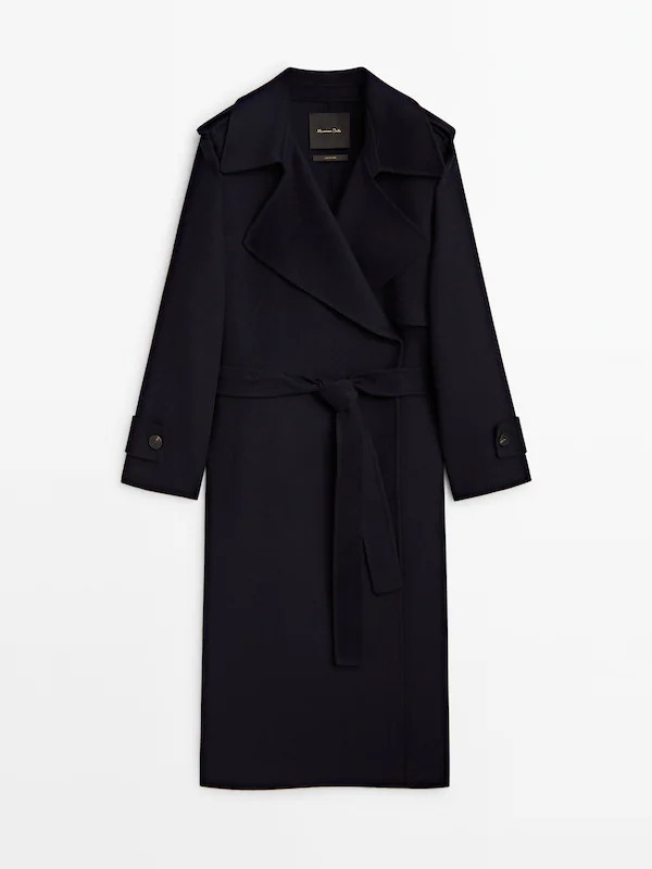 Long trench-effect wool blend coat | Massimo Dutti UK