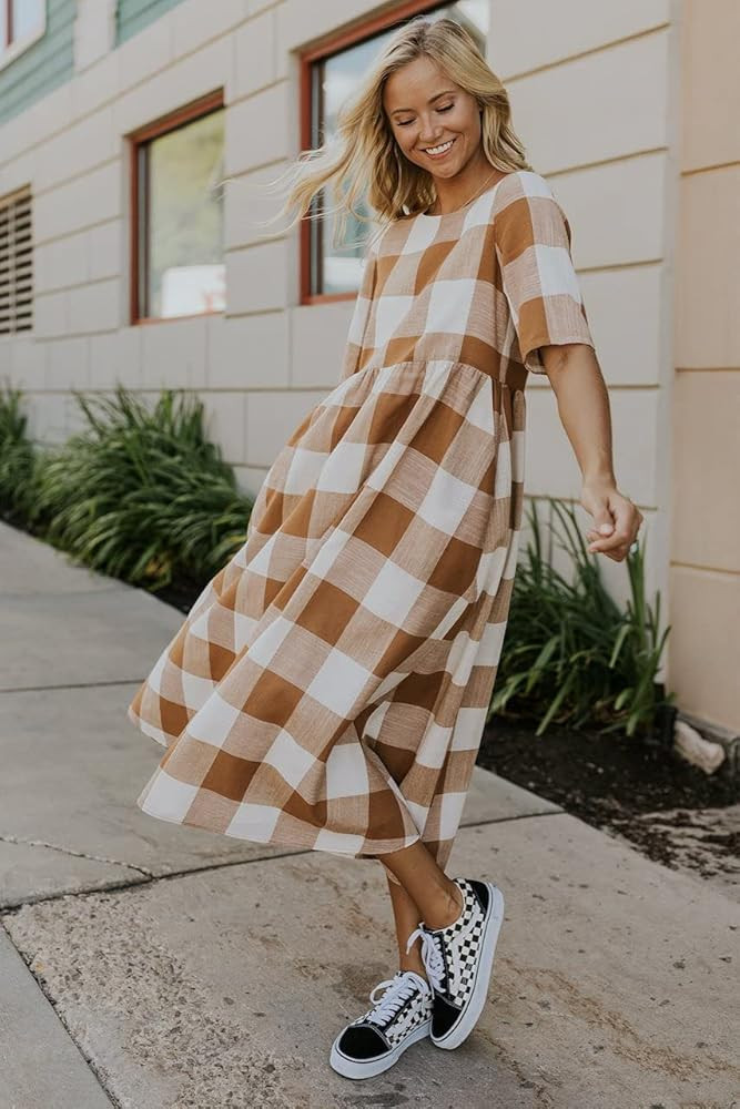 Maddie Buffalo Dress, Plaid Dresses for Women, Checkered Dress, Casual Dresses for Women, Summer Dre | Amazon (US)