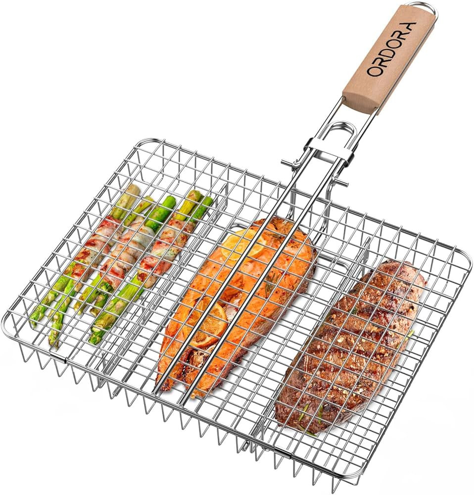 ORDORA Grill Basket, Fish Grill Basket, Rustproof Stainless Steel BBQ Grilling Basket for Meat,St... | Amazon (US)