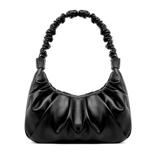 PS PETITE SIMONE Mini Purse Small Shoulder bags for Women Black Ruched Hobo Handbags Sofii Clutch Trendy Purses for Ladys | Amazon (US)