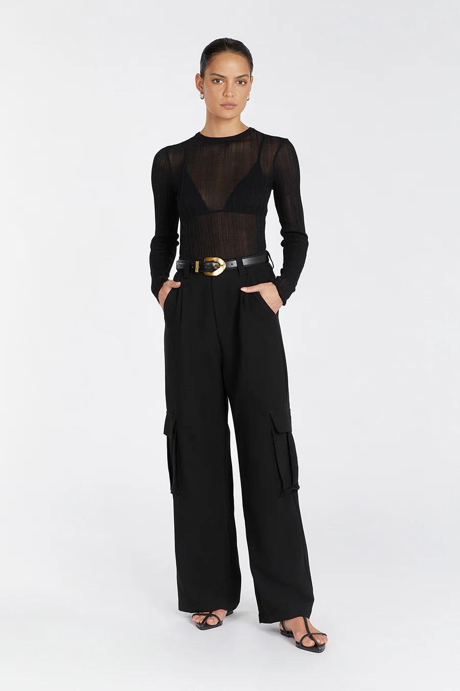 HARPER BLACK LONG SLEEVE KNIT TOP | DISSH
