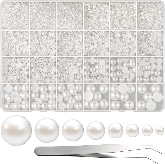 FEPITO 11070 Pcs Flat Back Pearl 8 Sizes Half Round Pearls Flatback Pearl Beads Half Pearl Bead f... | Amazon (US)