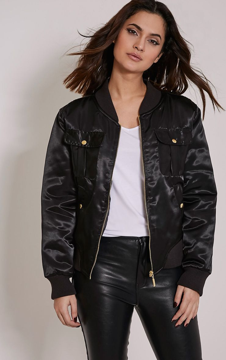 Freya Black Satin Bomber | Pretty Little Thing AU