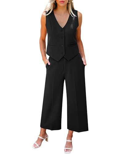 LookbookStore Summer Outfits for Women Two Piece Vest and Pants Set Suit Two Piece Sets Summer Suit Women Black Size Large Size 12 14 | Amazon (US)