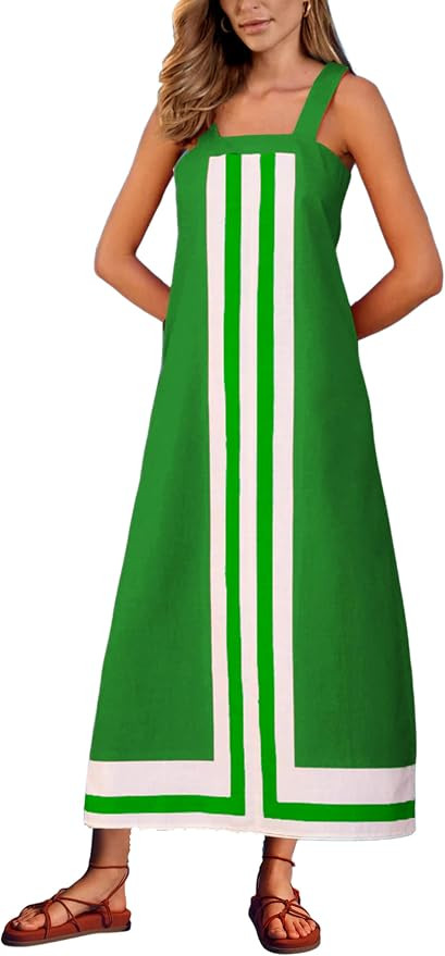 2026 Women Bohemian Floral Dress Summer Casual Color Block Maxi Beach Overall Dress Coverups | Amazon (US)