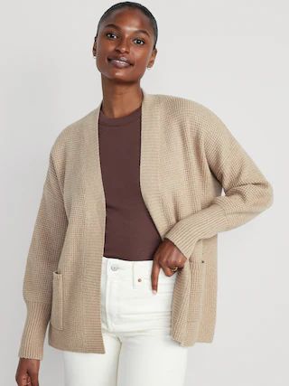 Open-Front Waffle-Knit Cocoon Sweater for Women | Old Navy (US)