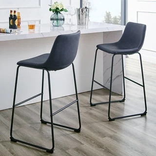 Carbon Loft Prusiner Faux Leather Bar Stool, Set of 2 (Navy Blue) | Bed Bath & Beyond