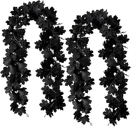 Black Maple Leaf Garland, 2PCS Halloween Artificial Hanging Fall Leave Vines, Fall Floral Garland... | Amazon (US)