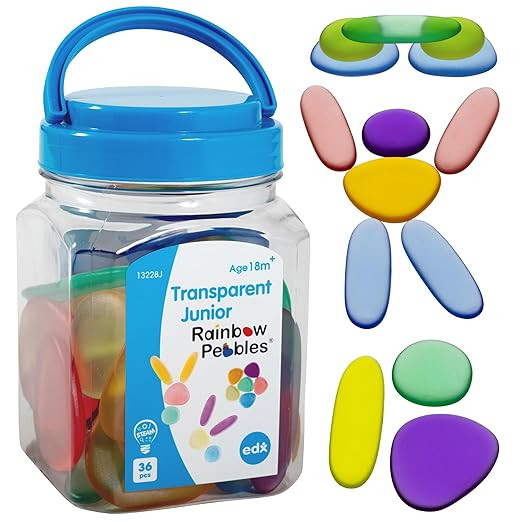 edxeducation-13228 Junior Rainbow Pebbles - Clear Colors - Mini Jar - Ages 18M+ - Sorting and Sta... | Amazon (US)