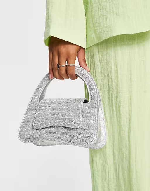 ASOS DESIGN curved clutch bag in diamante with detachable cross body strap | ASOS (Global)
