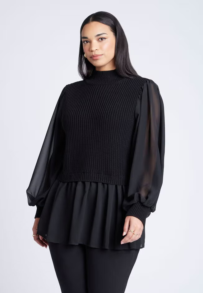 Twofer Sweater With Chiffon | Eloquii