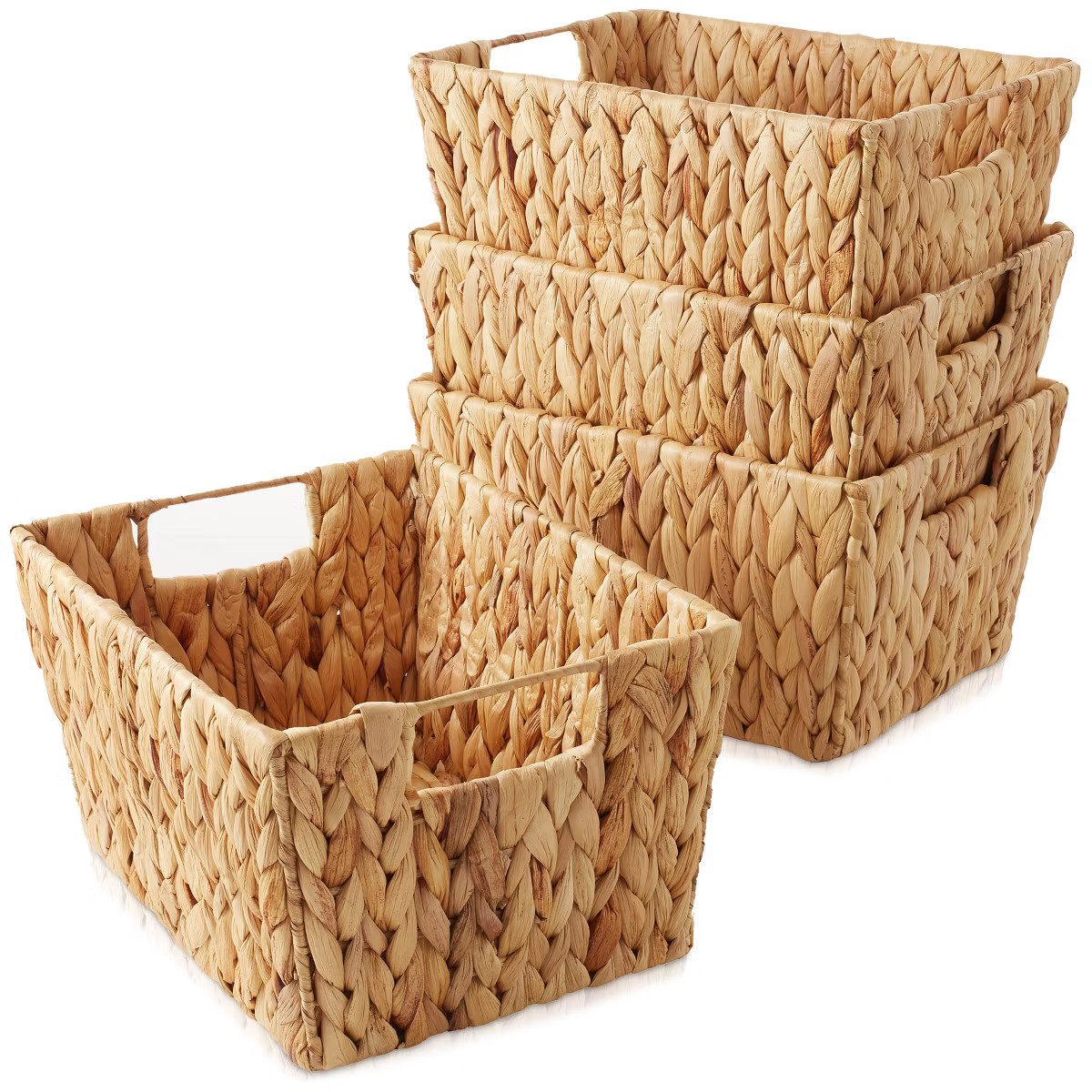 Casafield 4pk Water Hyacinth Seagrass Storage Baskets with Handles, Woven Wicker Rectangular Stor... | Target