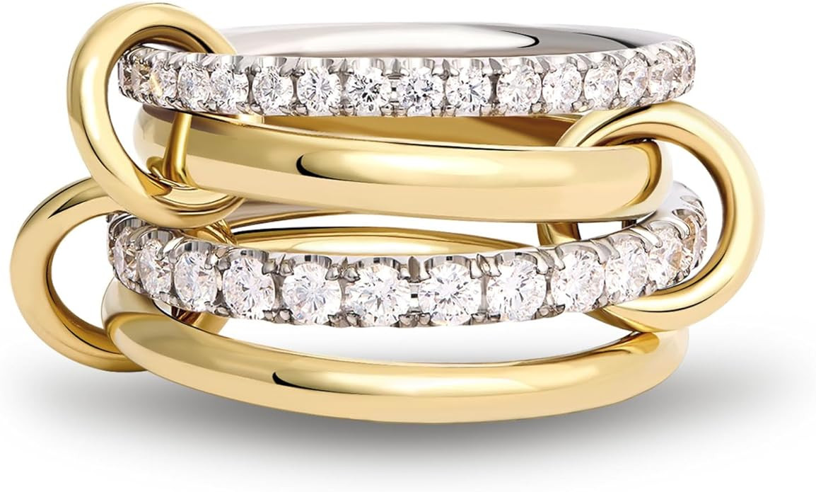 TLY Gold Silver Stackable Rings for Women Mixed Metal Interlocked Statement Ring Stack 14K Gold P... | Amazon (US)