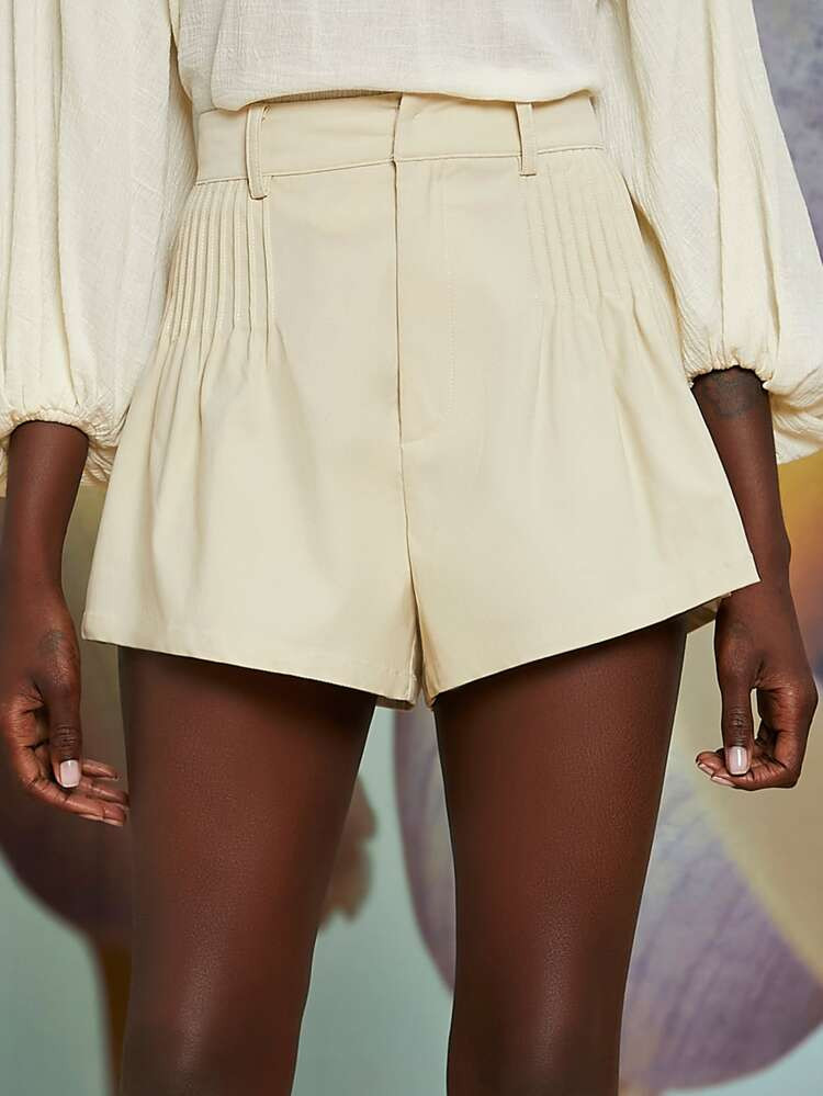 SHEIN X Penelope Ping Zipper Fly Fold Pleated Shorts | SHEIN