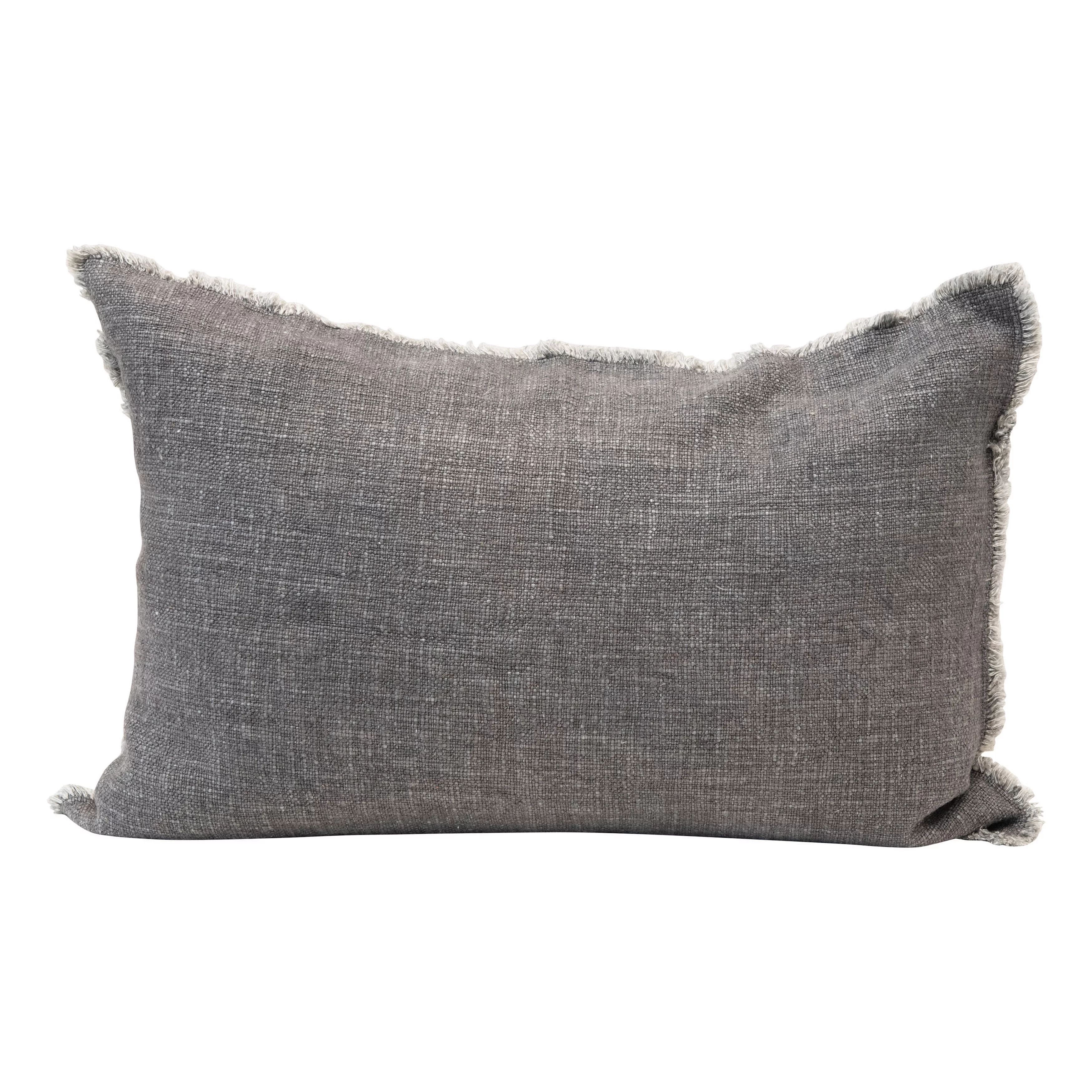 Creative Co-Op Linen Blend Lumbar Pillow with Frayed Edges, Grey - Walmart.com | Walmart (US)