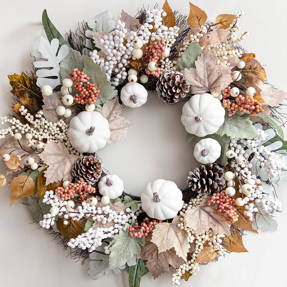 Fall Decor - Fall Decorations for Home - 18 Inch Autumn Maple Leaf Pumpkin Pine Cone Berry Wreath... | Amazon (US)