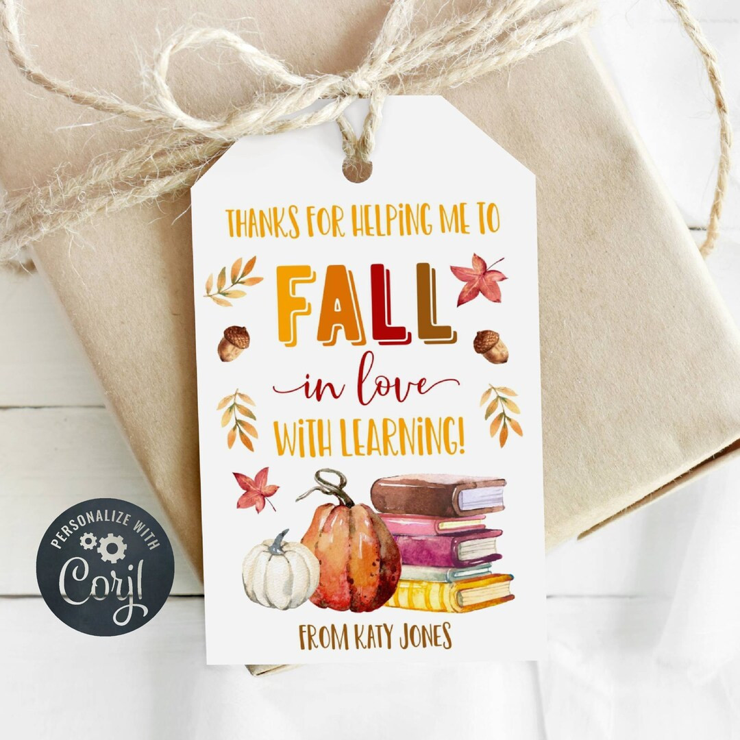Printable Fall Teacher Gift Tag Template, Editable Books Teacher Appreciation Favor Tag, Fall in ... | Etsy (US)