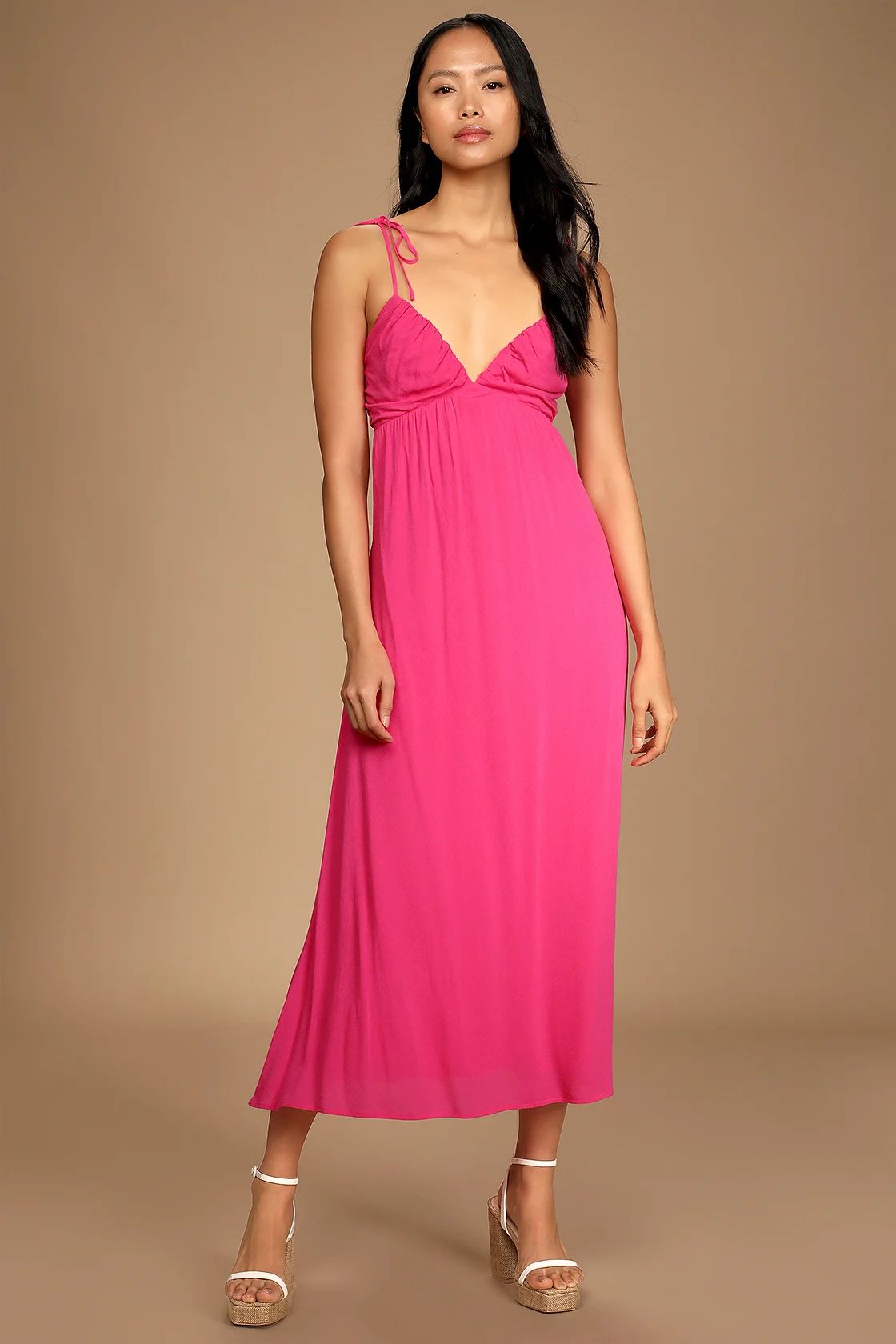 Sunshine Vibes Bright Pink Tie-Back Maxi Dress | Lulus (US)