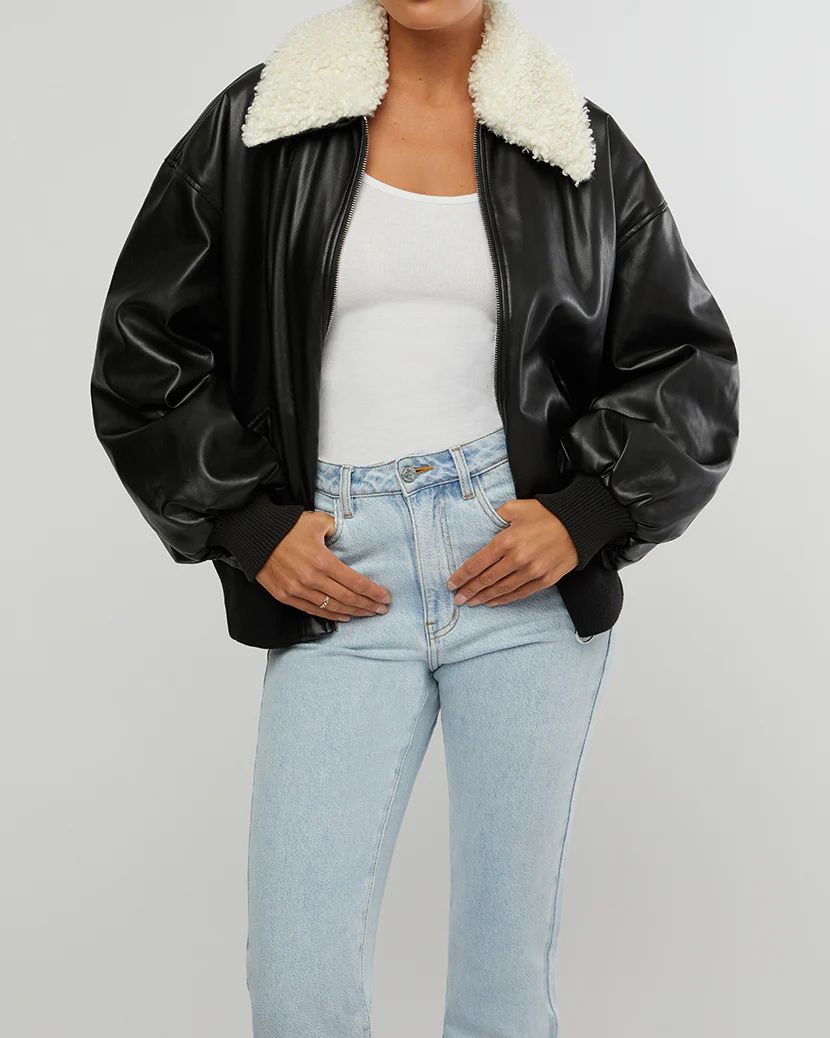 Faux Sherpa Collar Bomber Jacket | We Wore What