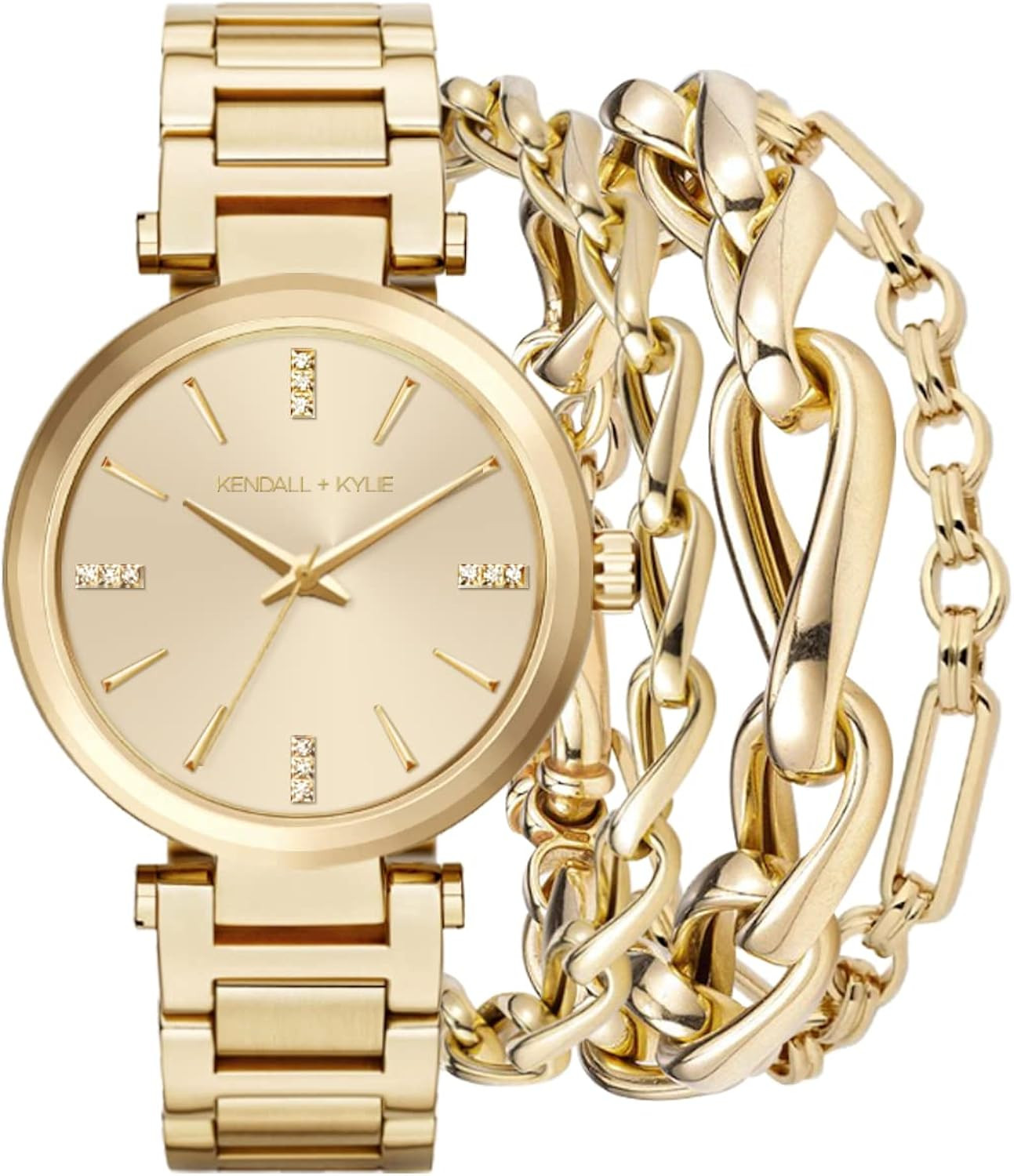 KENDALL + KYLIE Ladies Quartz Movement Gold Watch with Three Bracelets | Amazon (US)