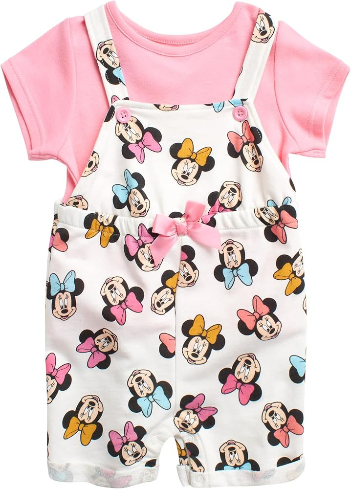 Disney Baby Girls' Romper - 2 Piece Overall T-Shirt Set : Minnie Mouse, Winnie The Pooh | Amazon (US)