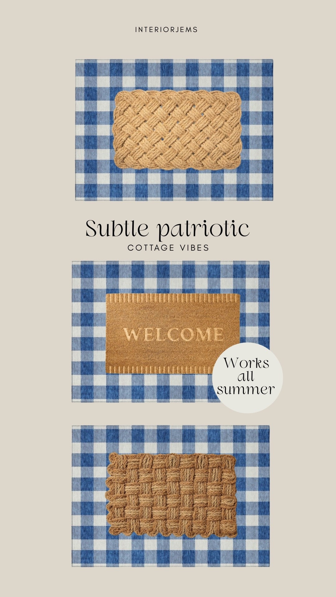 If you don’t want a patriotic door for the fourth, you could buy something like this that’s very subtle cottage vibes that can work all summer layer a classic woven coir mat with a blue plaid rug for a patriotic lookfor

#LTKHome