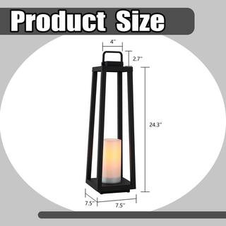 DANCYHOME 24 in. Black Modern Rechargeable Integrated LED Candle Shape Solar Lantern Table Lamp w... | The Home Depot
