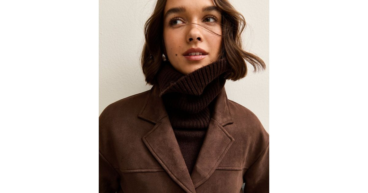 Brown Faux Suede Button Up Jacket | New Look | New Look (UK)