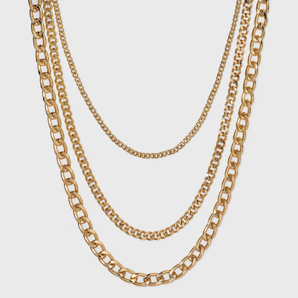 16"" Layered Curb Chain Necklace - A New Day Gold | Target