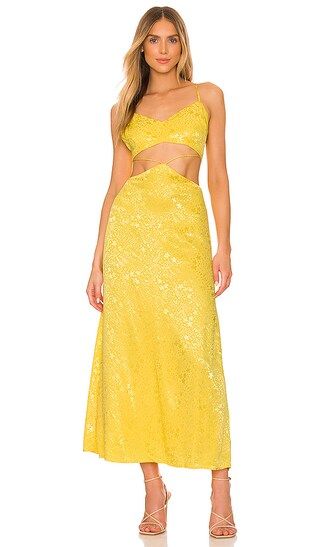 Erik Midi Dress in Yellow Floral Jacquard | Revolve Clothing (Global)