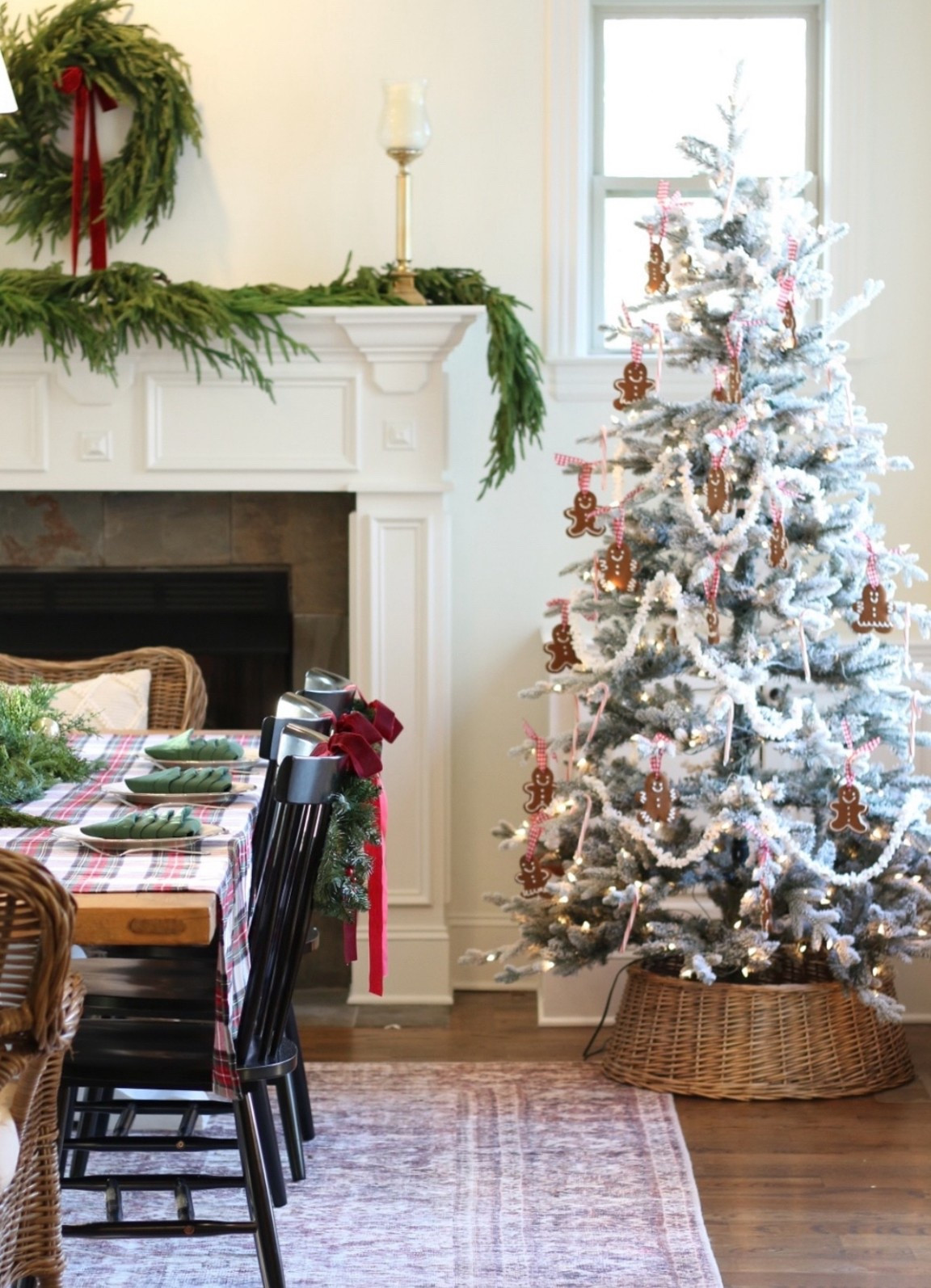 Our favorite flocked tree is back in stock. So pretty with a warm glow. 